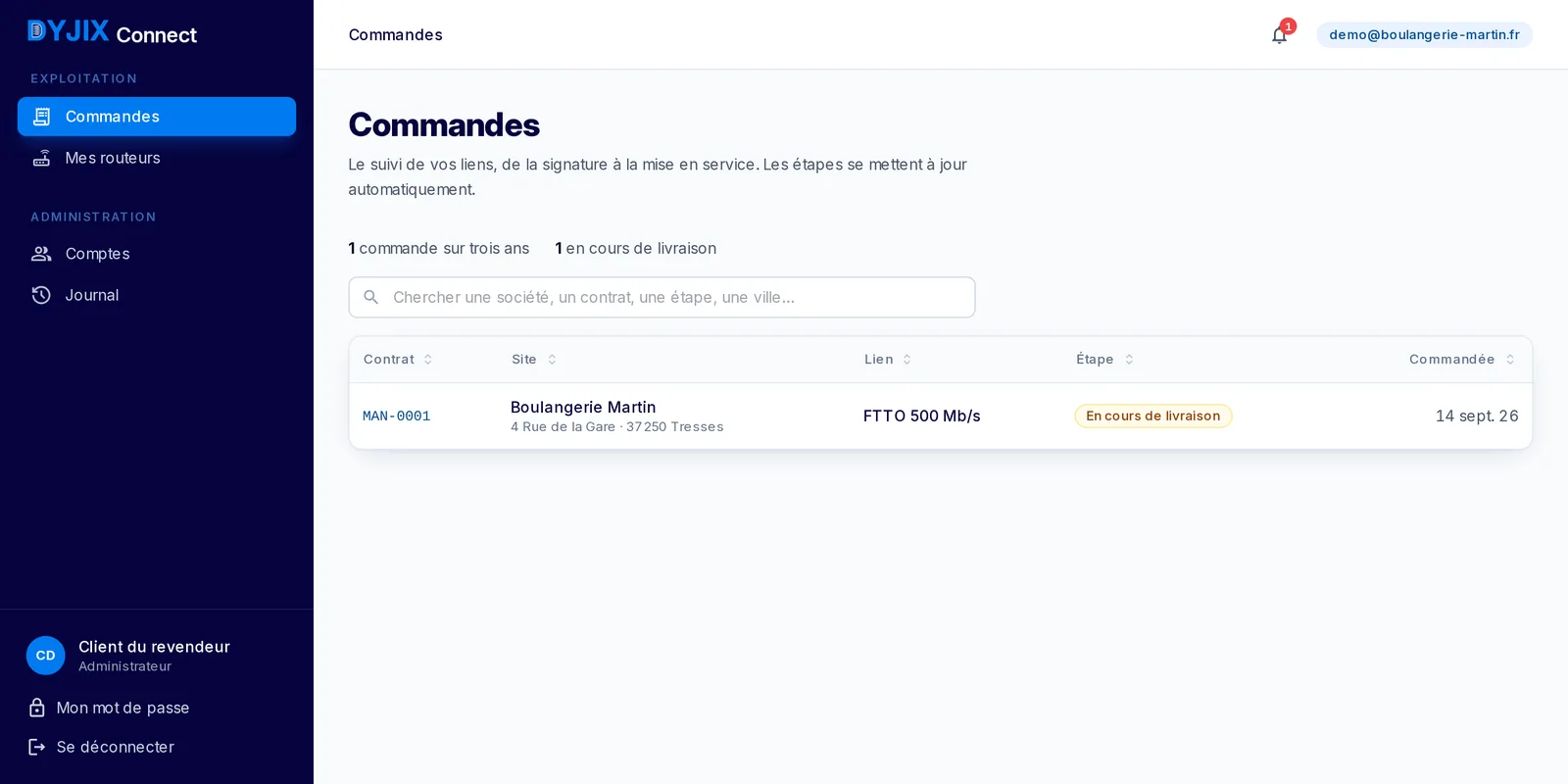 Order list in Dyjix Connect